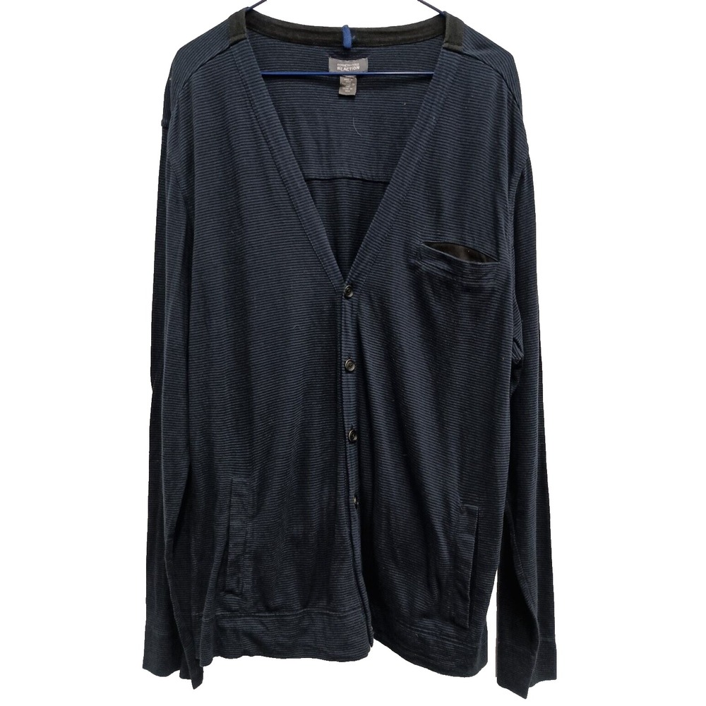 Kenneth Cole Reaction Mens Button Front Cardigan XXL Navy Striped Kurt Cobane
